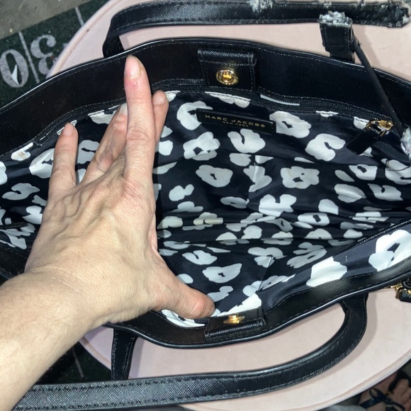 Marc Jacobs Black Leather Tote with Gold Accents - Picture 6 of 9